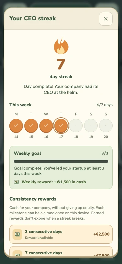 Your CEO streak with a weekly calendar in a test game