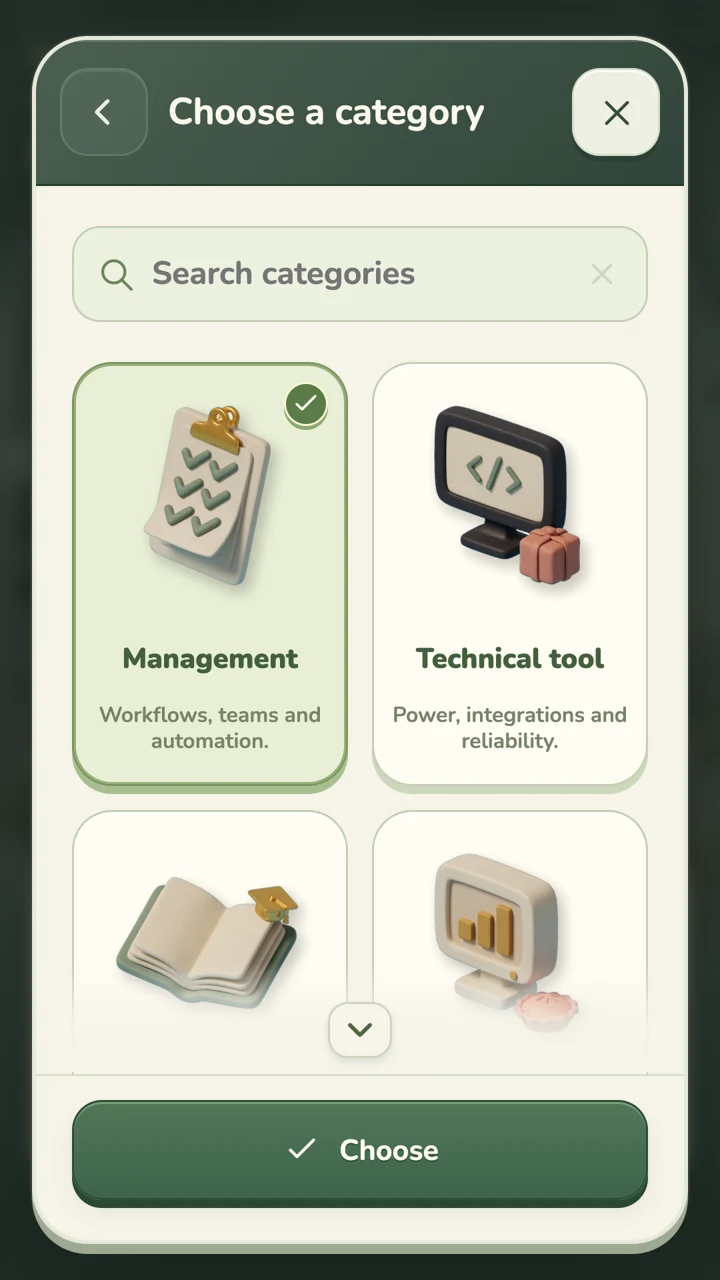Product category selection in My Startup Story