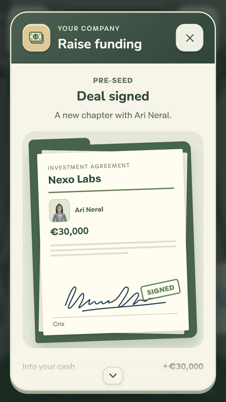 An investment offer and company ownership in the game