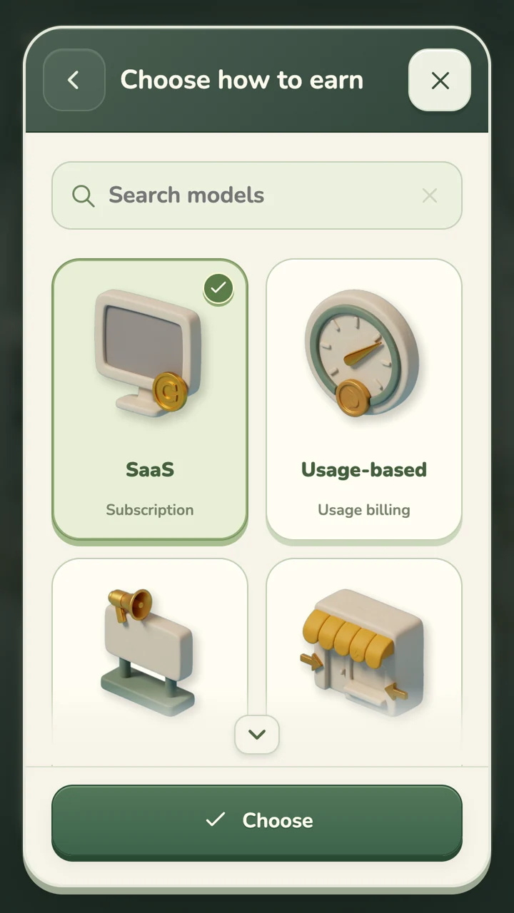 Business model selection in the game