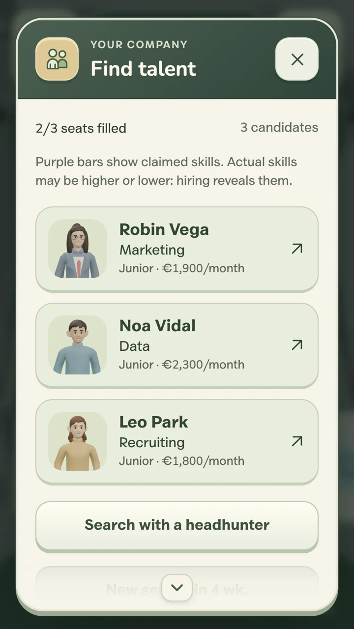 The game's talent recruitment screen